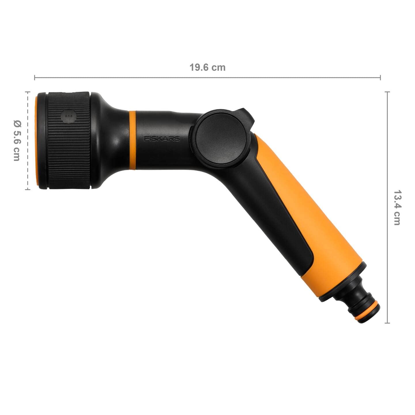 Fiskars Pistolet zraszający, 3 funkcje, strumień, mgiełka, strumień deszczowy, bezstopniowa regulacja przepływu za pomocą kciuka, rozmiar uniwersalny, czarny/pomarańczowy, 1065486