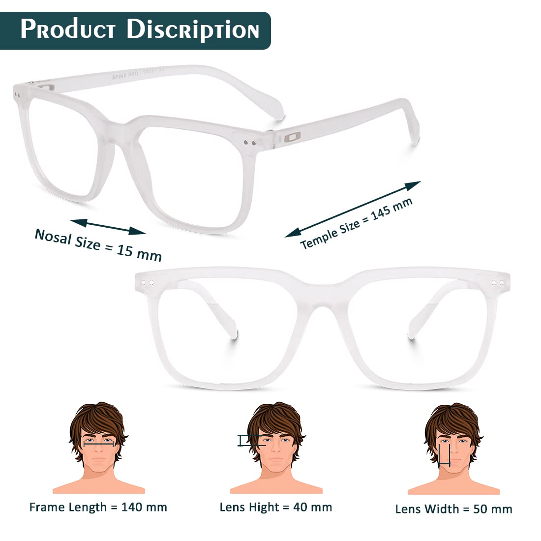 Eymen I Classic Non Prescription Clear Lens Glasses for Women Men Square Frame Eyeglasses Multiple Shades (White) - Image 7 thumbnail