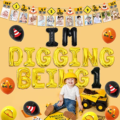 Construction 1St Birthday Party Decoration For Boys Im Digging Being 1 Birthday Decor Dump Truck Decors For 1 Year Old Boys With Construction Bday Photo Banner Cake Topper Dump Truck High Chair Banner #TOP2