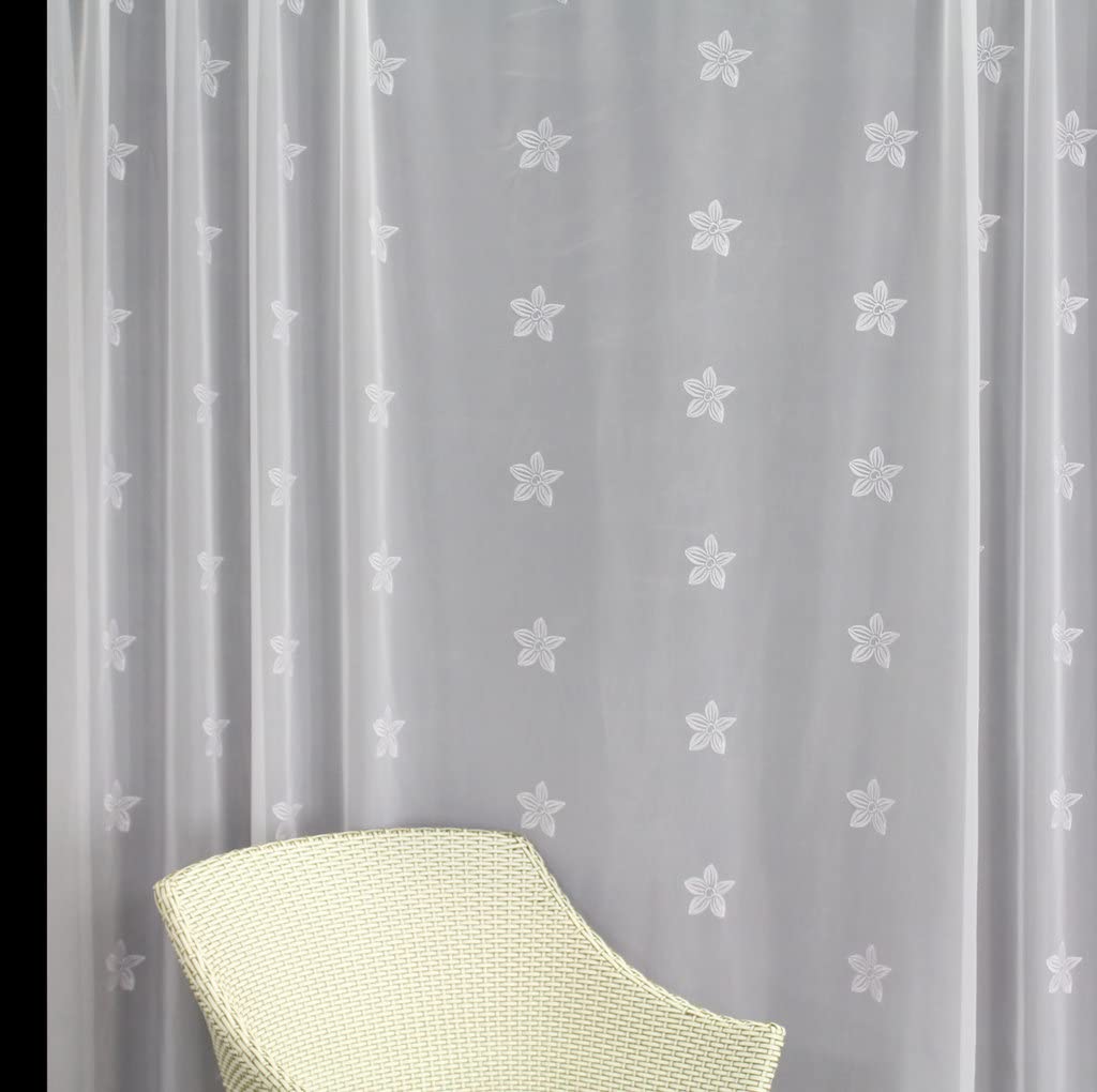 Hochwertige Fertiggardine Voile Store Deko Schal mit Stickerei Faltenband Bleiband Badia 140 x 450 cm (HöhexBreite)