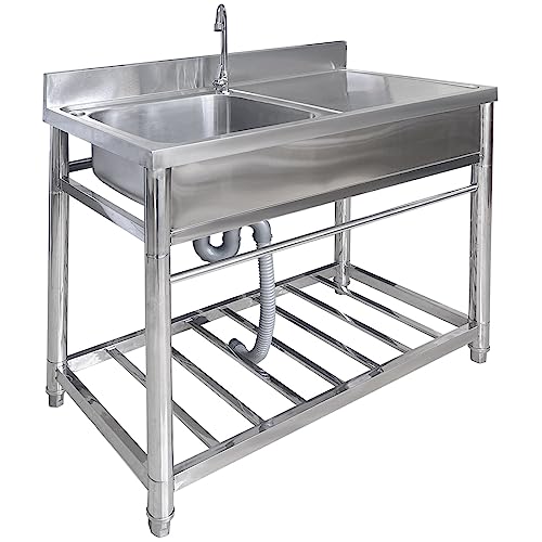 KangruiBo Fregadero de acero inoxidable para exteriores con plataforma de mano izquierda, fregadero...