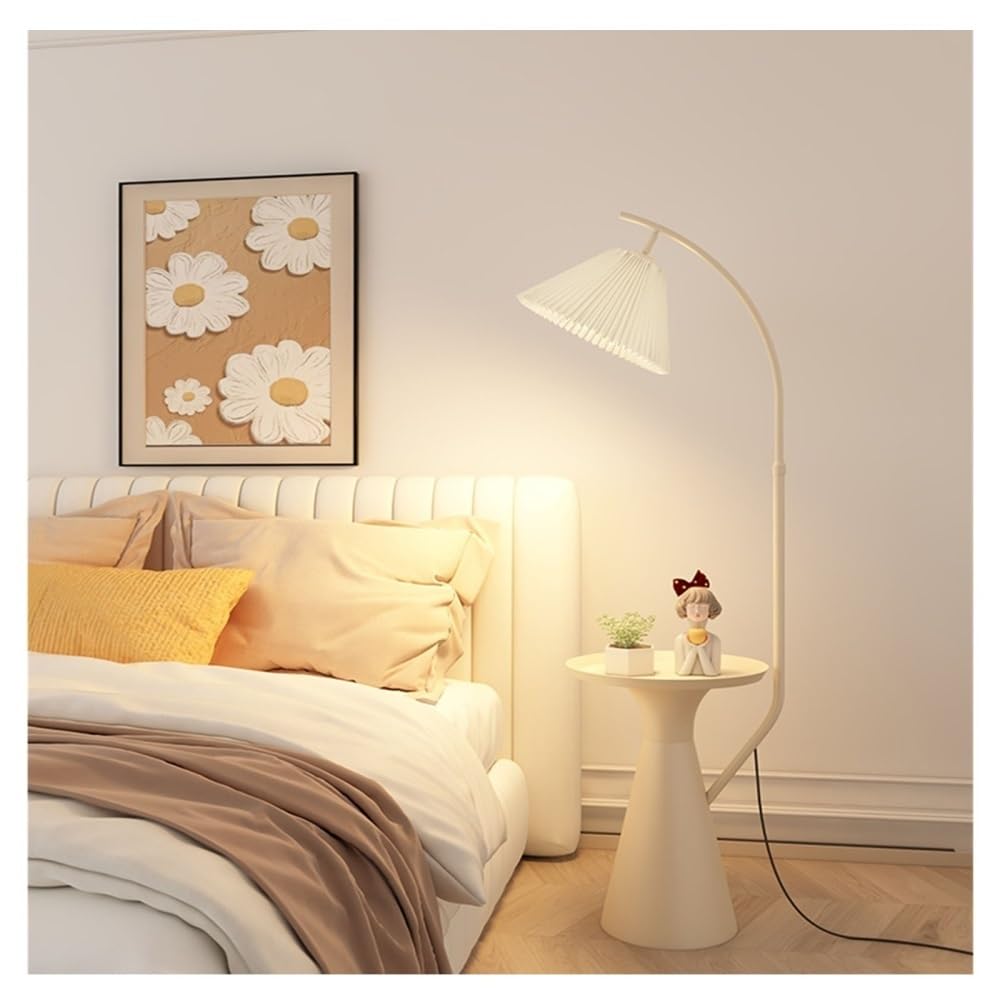Jian1004 Floor Lamp, Mid-Century Modern Floor Lamp with Side Table & LED Bulb for Bedroom, Living Room(White)