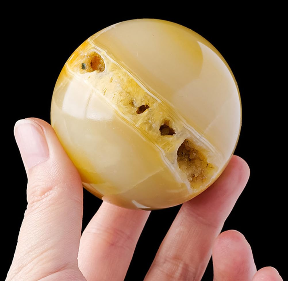 Naturalna kula kwarcowa z trzmielem - żółta kryształowa kula, kula z kamieni szlachetnych - rzeźbiona kryształowa kula - kryształowy globus, kamienie bogactwa,60mm