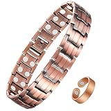 Jecanori Pulsera de cobre 99.9% para hombre con imanes ultra resistentes, pulsera magnética eficaz para hombre y anillo de cobre, longitud ajustable con herramientas y caja de regalo., 8.54 inches
