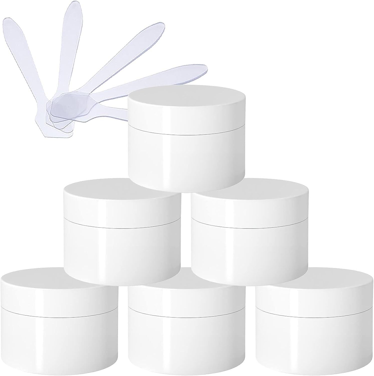 FLYIODFCXV cosmetic jar, Pack of 6, Empty Thick Glossy with Screw Lid, Inner Liner, Sample Bottles Travel + 6X Spatulas(1.7 Ounces)