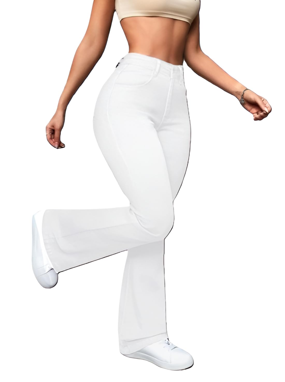 Women’s White High Waist Jeans || Flared Bell Bottom Bootcut Pants || Wide Leg Stretch Denim – Perfect for Travel, Party & Everyday Use – Sizes 26 (2)-image-18