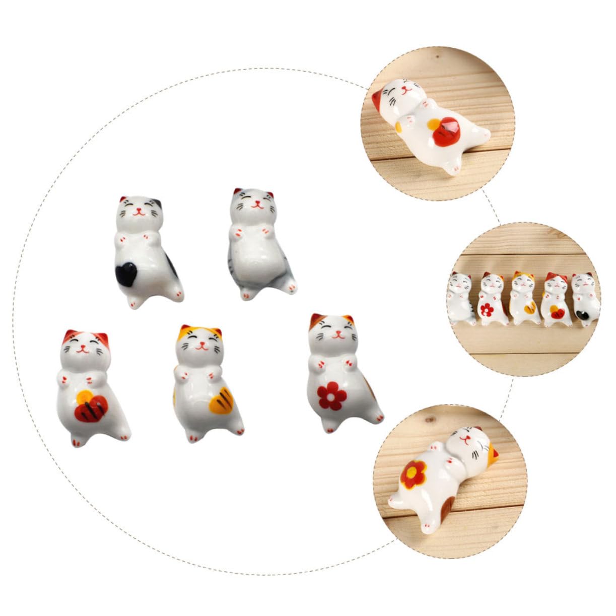 Soporte para Palillos, Soportes para Palillos, Restaurante, 5 Piezas, Gato, vajilla de Gato, cucharas Chinas, Soporte con diseño de Gato, Adornos de Mesa de Panda, Linda Cuchara de Gato