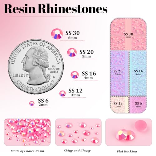Image of Resin Rhinestones for Crafting with 3Pcs 10ml B7000 Jewelry Glue, 1 Box Pink AB Flatback Gems Crystals Diamond for Bedazzling Crafts DIY Nail Art Makeup, Gems for Clothing Tumblers Shoes
