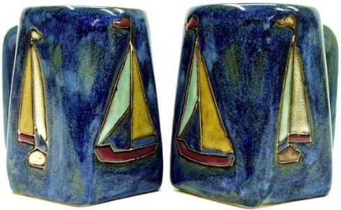 One (1) MARA STONEWARE COLLECTION - 12 Oz Coffee Cup Collectible Square Bottom Blue Dinner Mug - Sailboat Design