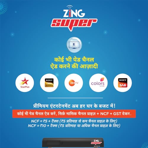 Image of dishtv Zing Super FTA | HD Set Top Box | Free to Air 200 + Channels | No Recharge for 4 Years | No Dish Antenna with Box | Popular Channels - ZeeAnmol, ColorsRishtey