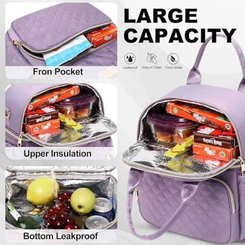 AIJIEKE Large Insulated Lunch Bag for Women, Double Compartment Leakproof Lunch Box for Work Office, Reusable Cooler Tote with Adjustable Strap & Side Pockets for Adults Picnic Beach, Purple by AIJIEKE - Image 5