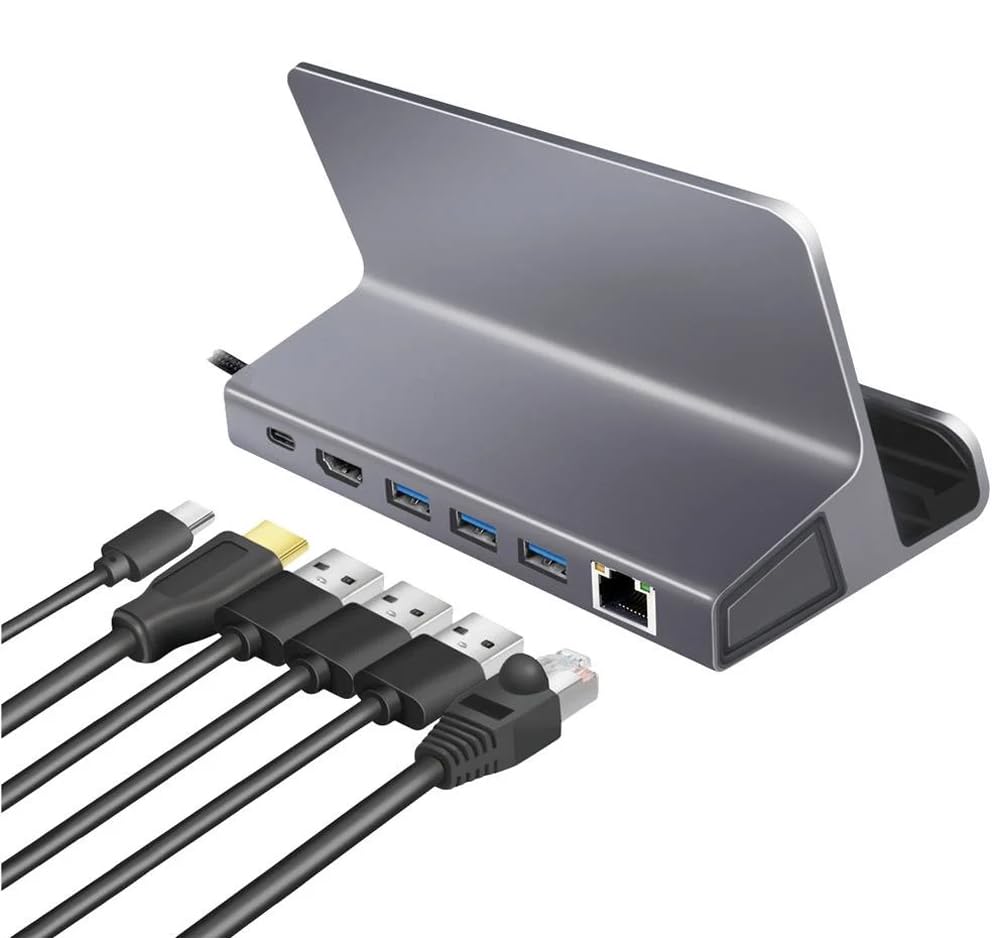 USB 3.2 Gen1 Docking Station 6-Port with USB PD (PowerDelivery 100W) Aluminium Holder for Tablets, Smartphones and Controllers