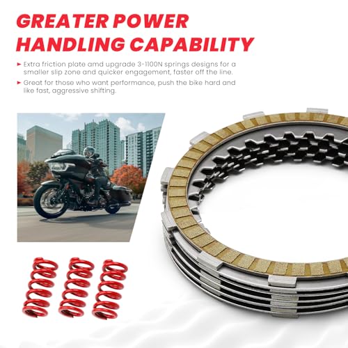 Image of M8 Friction Steel Plate Clutch Kit - For Harley Touring Softail Milwaukee-Eight Engine Models, 10x Friction, 9x Plate Steel Plate, 3x Springs
