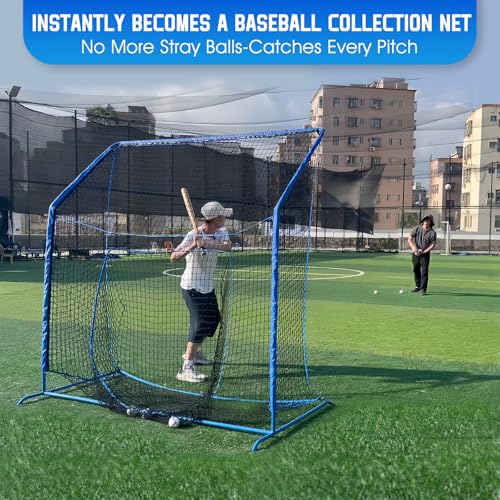 Baseball Softball Net with Blocking System, 7x7ft/6x6ft Practice Cage for Batting/Pitching/Fielding, Metal Frame with Elevated Base and Storage Bag for Backyard Outdoor Indoor - Image 6