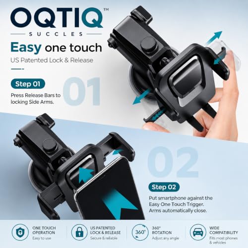 Image of OQTIQ SUCGLES Easy One Touch Car Phone Holder, Dashboard & Windshield Mobile Mount with Suction Cup, Telescopic Arm & 360 Rotation, Universal Stand for iPhone, Samsung & All Smartphones