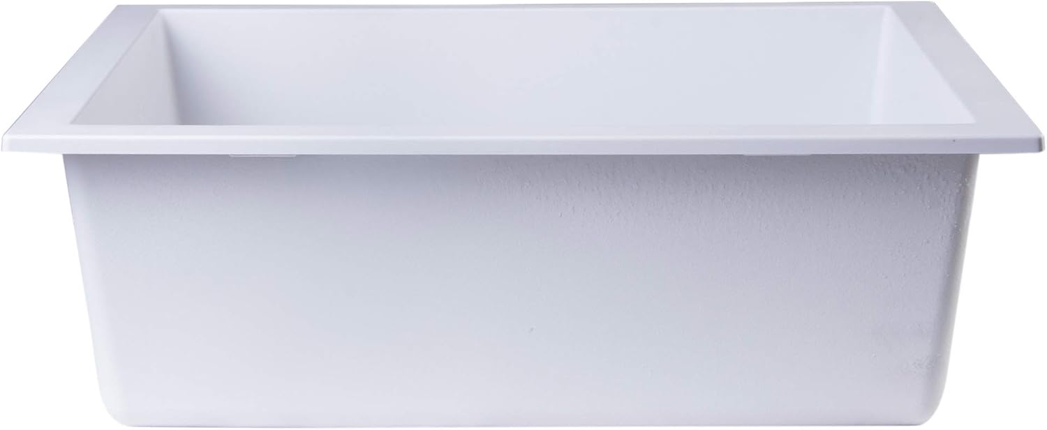 ALFI brand AB2420UM-W Undercount Single Bowl Granite Composite Kitchen Sink, 24", White
