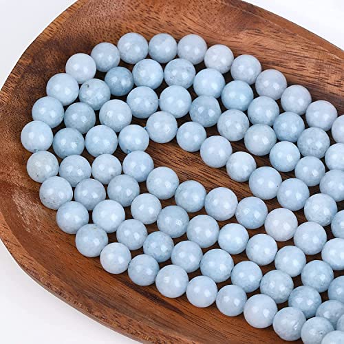 Image of 51pcs Natural Beads Round Aquamarine Gemstone Beads Loose Beads 8 MM || Gemstone Agate for Reiki Meditation Yoga Spiritual || Feng Shui || बैरूज