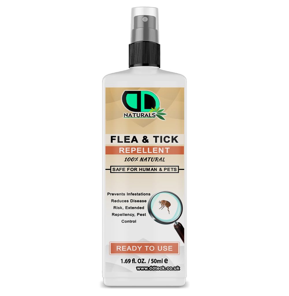 DD Teck 100% Natural Flea & Tick Repellent Spray for the Home, Safe For Humans & Pets - Controls Flea and Tick Infestations in the Household - Extend Reppellency, Pest Control (50ml Spray)
