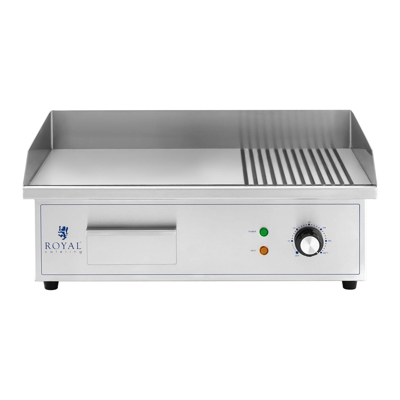 Royal Catering Plancha Eléctrica Fry-Top para Cocina Parrilla Profesional RCPG42-M (Placa lisa y ondulada de 548 x 350 mm, 3000 W, Antisalpique)