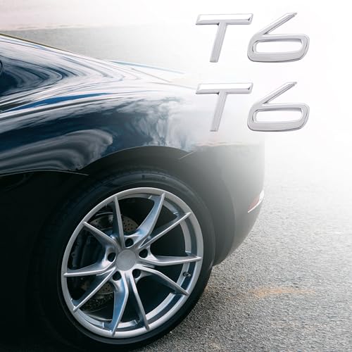 Image of T6 Emblem 3D Metal Badge Car Hood Truck Door Side Fender Rear Trunk Emblem Sticker Decals for Volvo XC60 S60 V60 Polester (Silver)