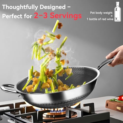 Wok de acero inoxidable sin recubrimiento con tapa 12.6" miniatura 4