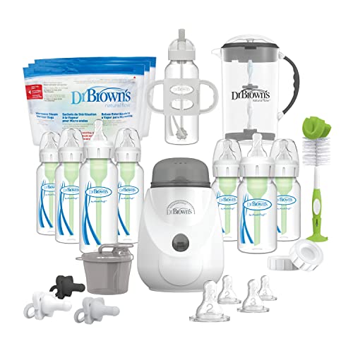 Image of Dr. Brown's Natural Flow Anti-Colic Options+ All-In-One Gift Set for Newborn, with Bottle Warmer, HappyPaci Pacifiers, Cleaning Brush, Formula Mixing Pitcher & Formula Dispenser, 0m+