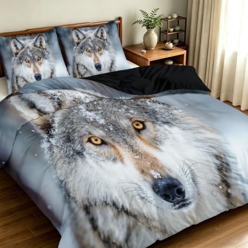 Parure de lit loup flocon de neige finitions soignées en microfibre - 3