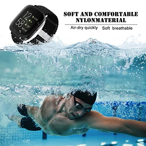 Niboow Strap Compatible with Fitbit Versa/Versa 2 / Versa Lite, Women Men Children Elastic Nylon Breathable Braided Watch Bands Compatible with Fitbit Versa/Versa 2 / Versa Lite - Black - Image 3