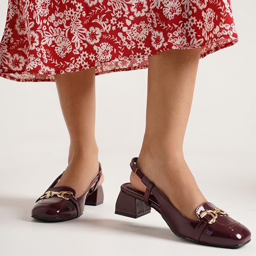 Image of JM LOOKS Womens Slingback Block Heels Closed Square Toe Dress Work Slip on Back Strap Business Pumps