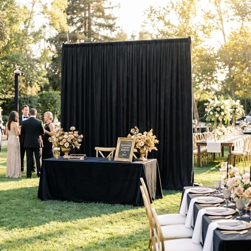 Image of Black Backdrop Curtains 20x8 FT Polyester Photo Backdrop Drapes for Wedding Birthday Party Background Decoration 4 Panels 5ft x 8ft