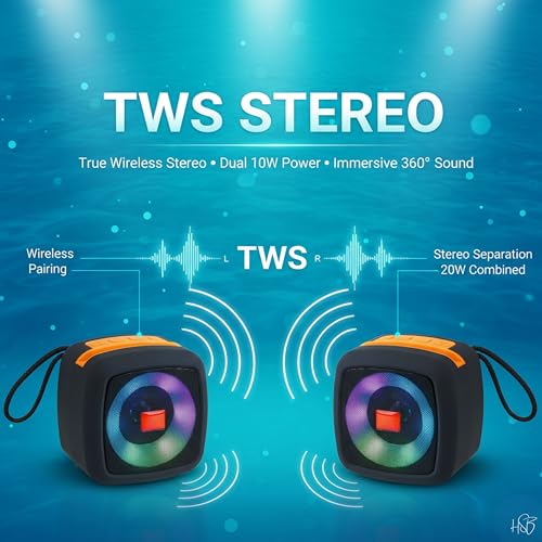 Image of Drumstone 10W TWS Bluetooth Speaker with IPX5 Waterproof, Dynamic Thunder Sound, Powerful Bass, Disco LED Light & 1200mAh Battery | USB /AUX /Memory Card Support Portable Wireless Speaker