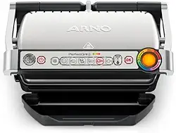 Grill Elétrico Arno Perfect Grill GP01, Inox, com 6 Programas, Função Descongelar e Medição Automática de Espessura, Antiaderente e Fácil de Limpar, 2180W, 220V