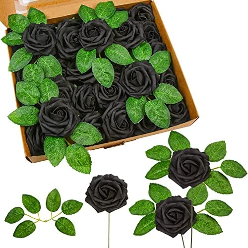 DERAYEE 25 PCS Artificial Roses, Foam Roses Flowers DIY Flower for Wedding Bridal Bouquets Home Party Garden Decorations (Turquoise  )
