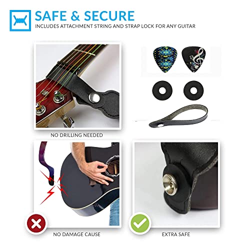 Hootenanny Guitar Strap, Jacquard Weave Embroidered Christmas Gift Strap Includes 2 Strap Locks & 2 Unique Picks. Adjustable Pick Pocket For Bass, Electric & Acoustic Guitar Stocking Stuffer #TOP2