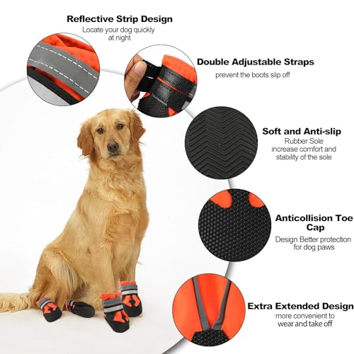 QKURT 4 Pieces Dog Boots Paw Protector, Waterproof Dog Shoes with Reflective Straps, Adjustable Washable Non-Slip - Image 3