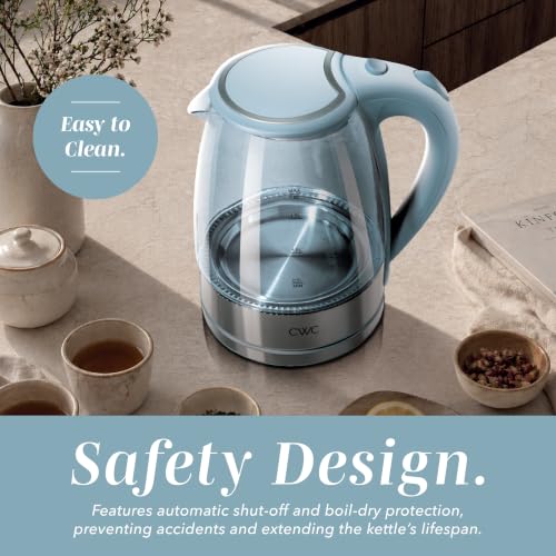 Image of COOK WITH COLOR Electric Stained Glass Tea Kettle, 1.8L Cordless Hot Water Boiler, 1200W Rapid Boil, Auto Shutoff & Boil Dry Protection, BPA-Free, Sleek Countertop Design, Blue Slate