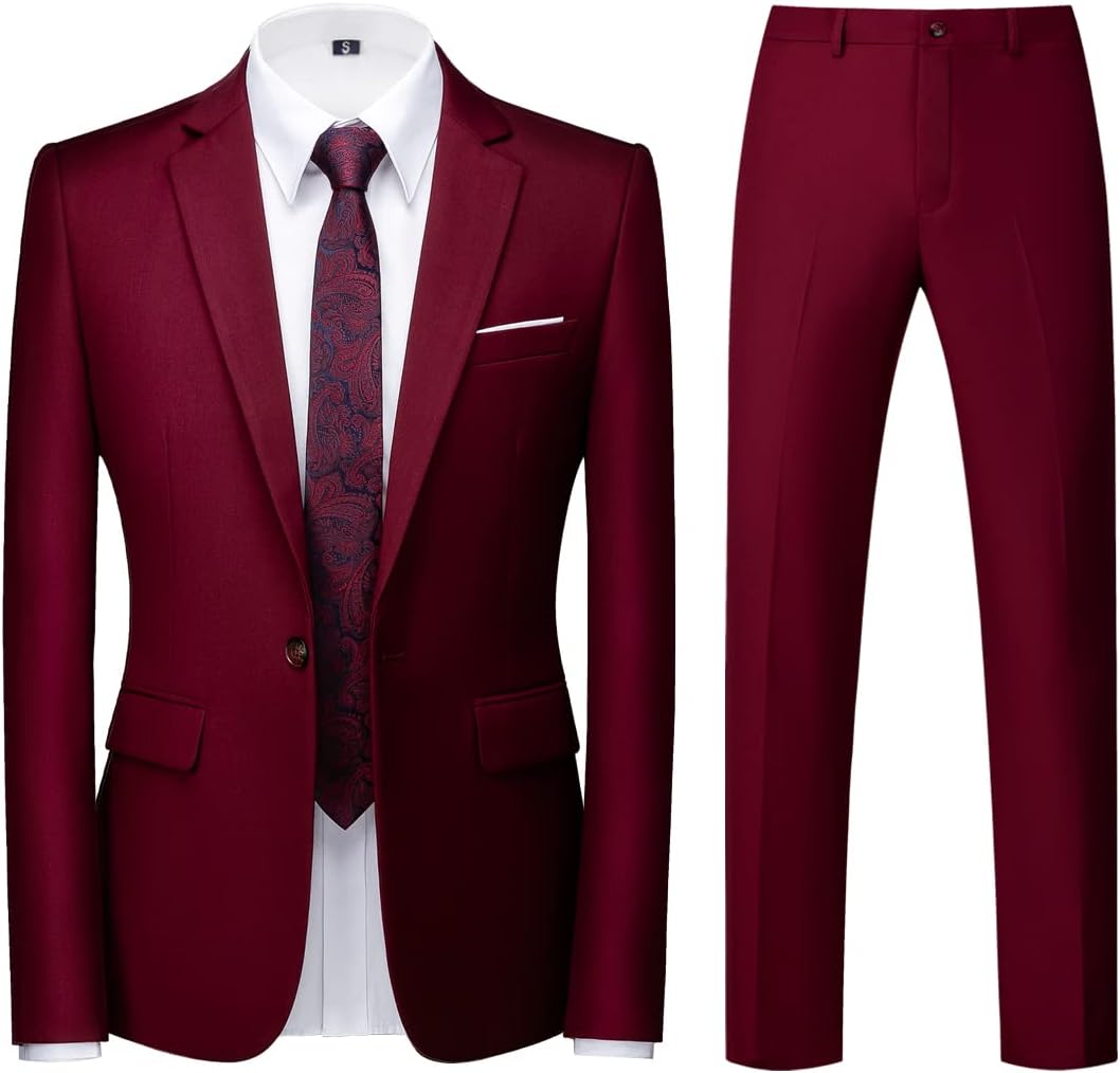 Mens Suits 2 Piece Slim Fit Tuxedo Suit for Men One Button Single Breasted Wedding Casual Business Blazer Jacket Pants Suit