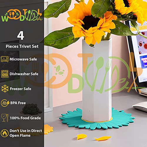 Image of Silicone Trivet Mat - Sunflower Hot Pot Holder Pads - Coasters for Kitchen - Placemat for Hot Dishes - Hot Pads for Table (Set of 4, Big, Multi)