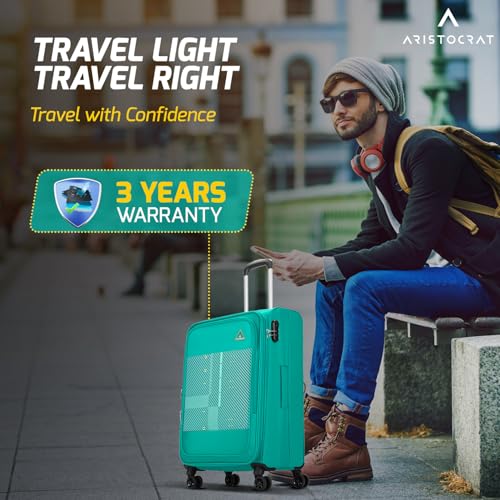 Image of Aristocrat Duralite Medium Trolley Bag, 68Cm | Combination Lock | 8 Wheels | 3 Years International Warranty | Teal Blue