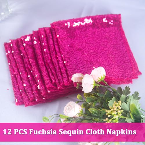 Servilletas de Tela Con Lentejuelas Fucsia 12x12 Pulgadas Paquete 12 miniatura 3