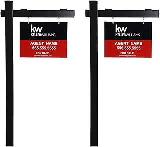 Vinyl PVC 6-Feet Black Real Estate Sign Post with Flat Cap, Realtor Yard Sign Post for Open House and Home for Sale, 47" Arm Holds Up to 36" Sign(No Sign), 2-PACK