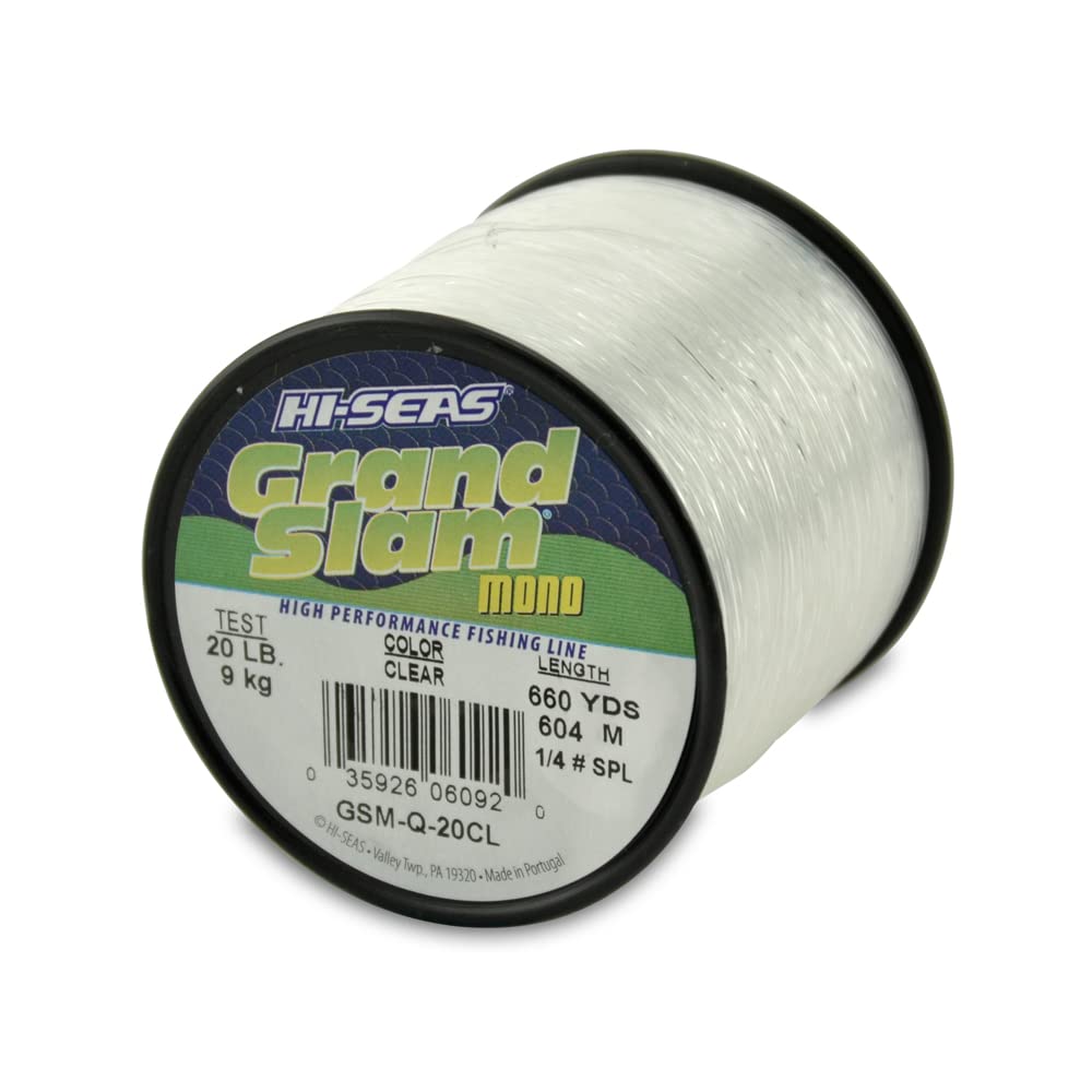 HI-SEAS Grand Slam Monofilament Fishing Line - Strong &amp; Abrasion Resistant in Clear, Pink, Green, Smoke Blue, Fluorescent Yellow Freshwater &amp; Saltwater – Quarter Pound Spool