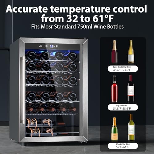 Image of Electactic 4.4 Cu.ft Wine Cooler Refrigerator, 37 Bottle Freestanding Cabinet Wine Cellars, Wine Fridge with Glass Door for Home Use, Protecting Your Reds, Silver