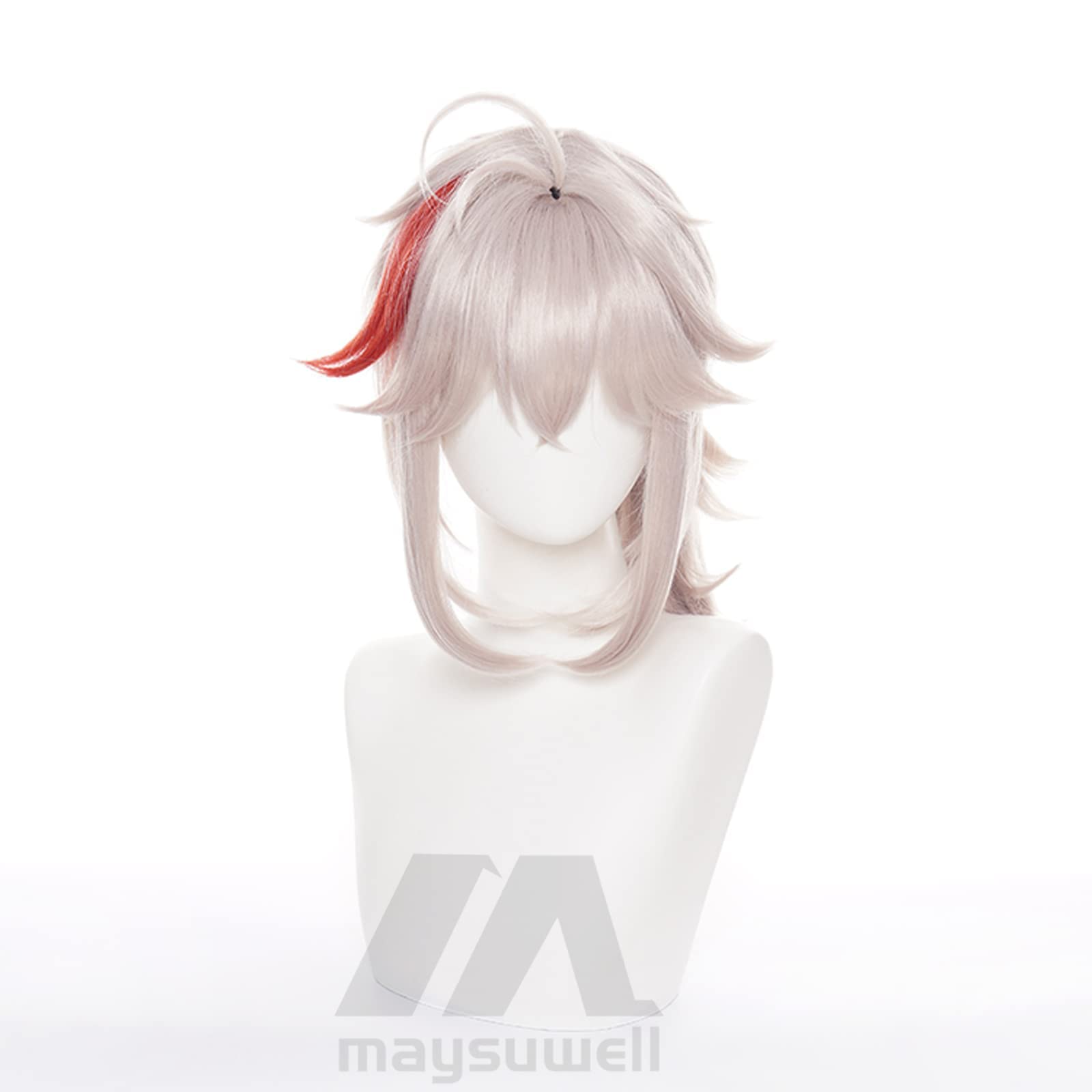 Light Grey Pink Mixed Red Cosplay Wig Long Heat Resisitant Synthetic with Bangs Small Ponytail Costume Hairs for Women Men Halloween Cos Anime Party Wigs - Image 2