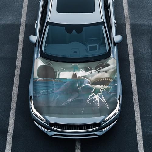 Image of Cute Shark Car Hood Cover Banner Car Bonnet Protection Cover Elastic Fabrics Polyester,Can be Washed Auto Decoration