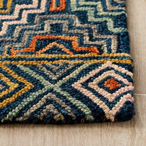 Image of Hand-Tufted Wool Carpet for Living Room 6x9 feet Teal Blue & Navy Geometric Design Anti-Skid High Pile Thick Carpet & Rugs for Bedroom & Hall