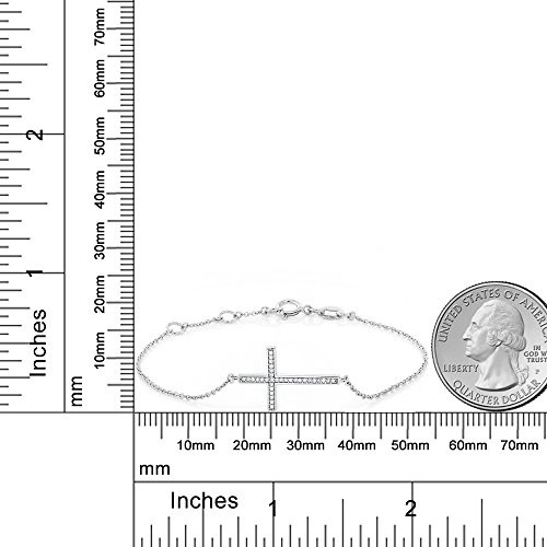 Gem Stone King Solid 10K White Gold White Diamond Cross Tennis Bracelet | 0.5 Inch | Fits 6.5 Inches | Religious Jewelry For Women4