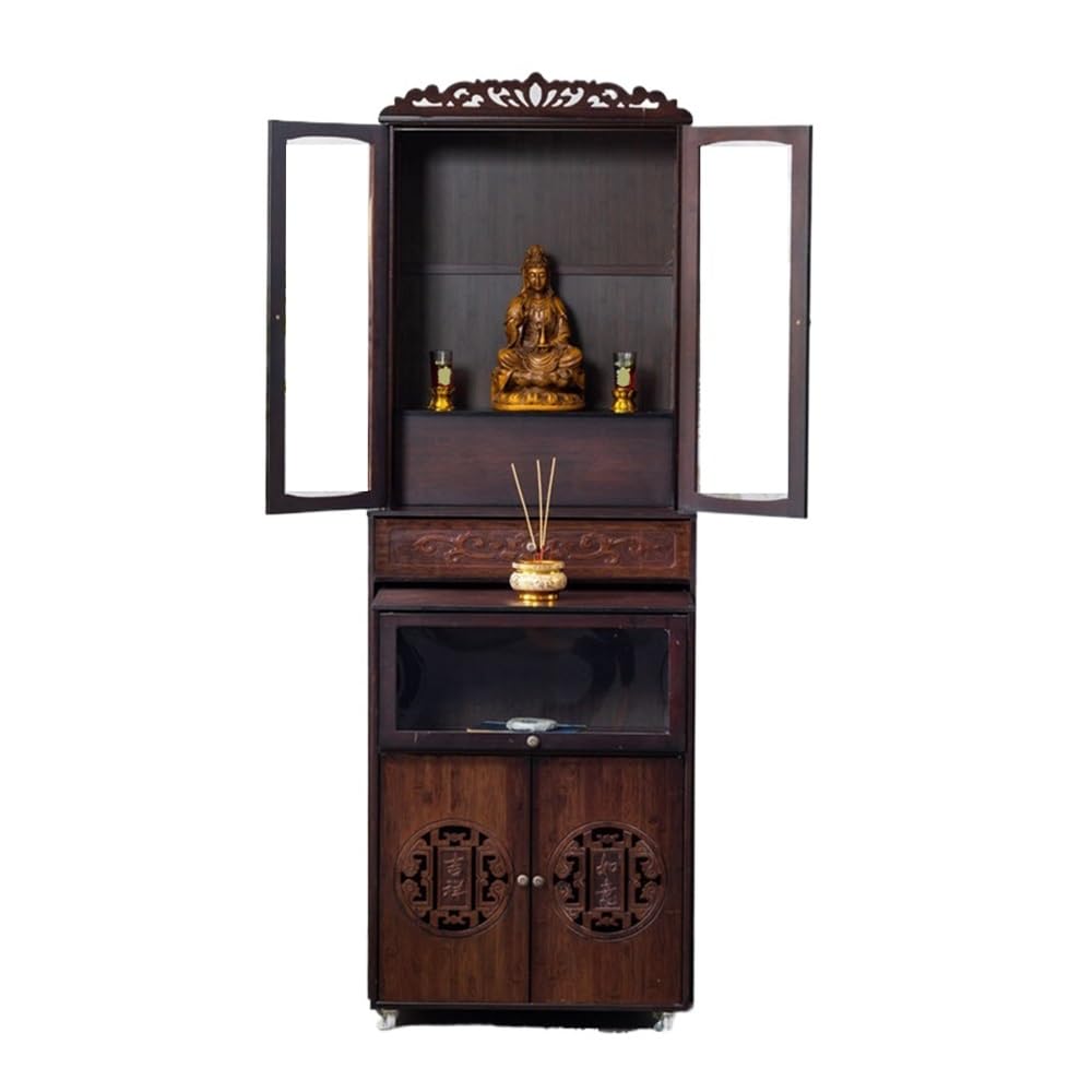 buddhist altar shelf Traditional Wooden Altar Cabinet Compact Display