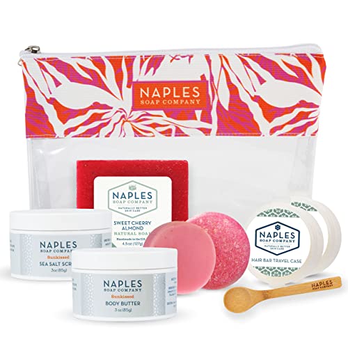 Naples Soap Company Cult Classics Collection Gift Set – Natural Soap, Body Butter, Sea Salt Scrub, Shampoo and Conditioner Bars – Eco-Friendly, Cruelty-Free, No Parabens or Silicones – Sunkissed