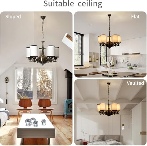 Image of Devansh 05 Lights White & Black Round Cotton Shade with Antique Golden Chandelier